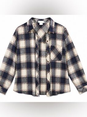 LIFE • Plaid • Button-Down • Cropped • Flannel • XL
